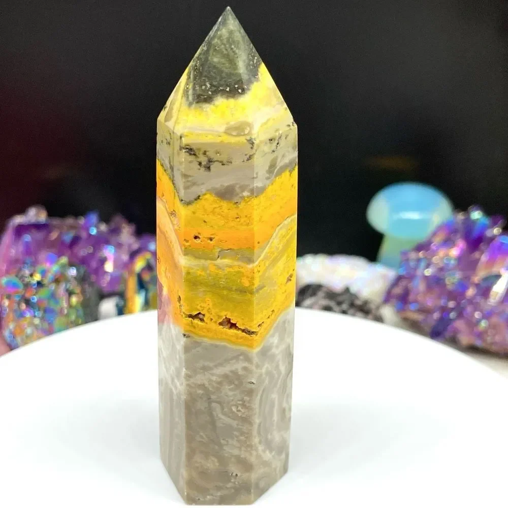 Bumblebee Jasper Tower Natural Stone Crystal Yellow Home Office Decor Gift